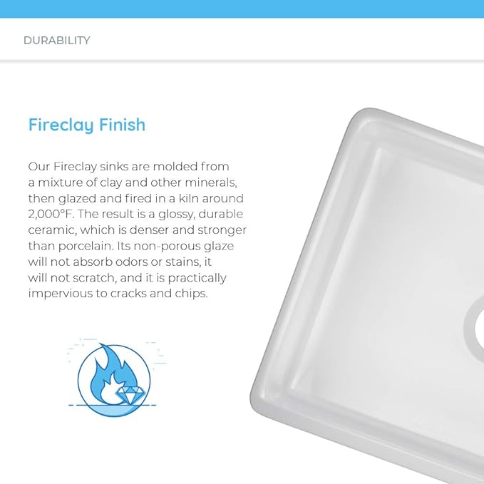 FIRECLAY 33" SINGLE BOWL PORCELAIN APRON SINK
