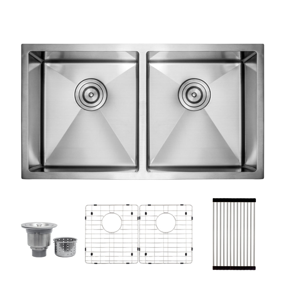 30" MODERN STAINLESS STEEL DOUBLE BOWL UNDERMOUNT SINK