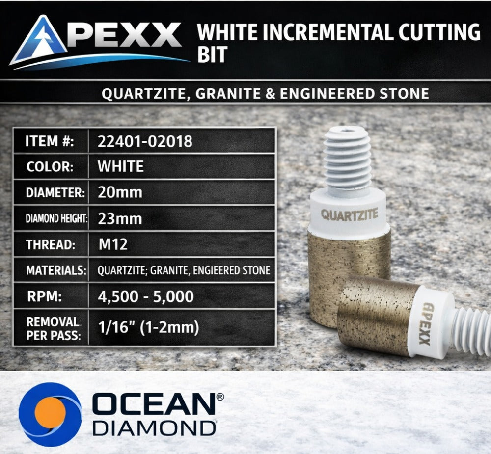 APEXX WHITE INCREMENTAL CUTTING BIT – QUARTZITE, GRANITE & ENGINEERED STONE